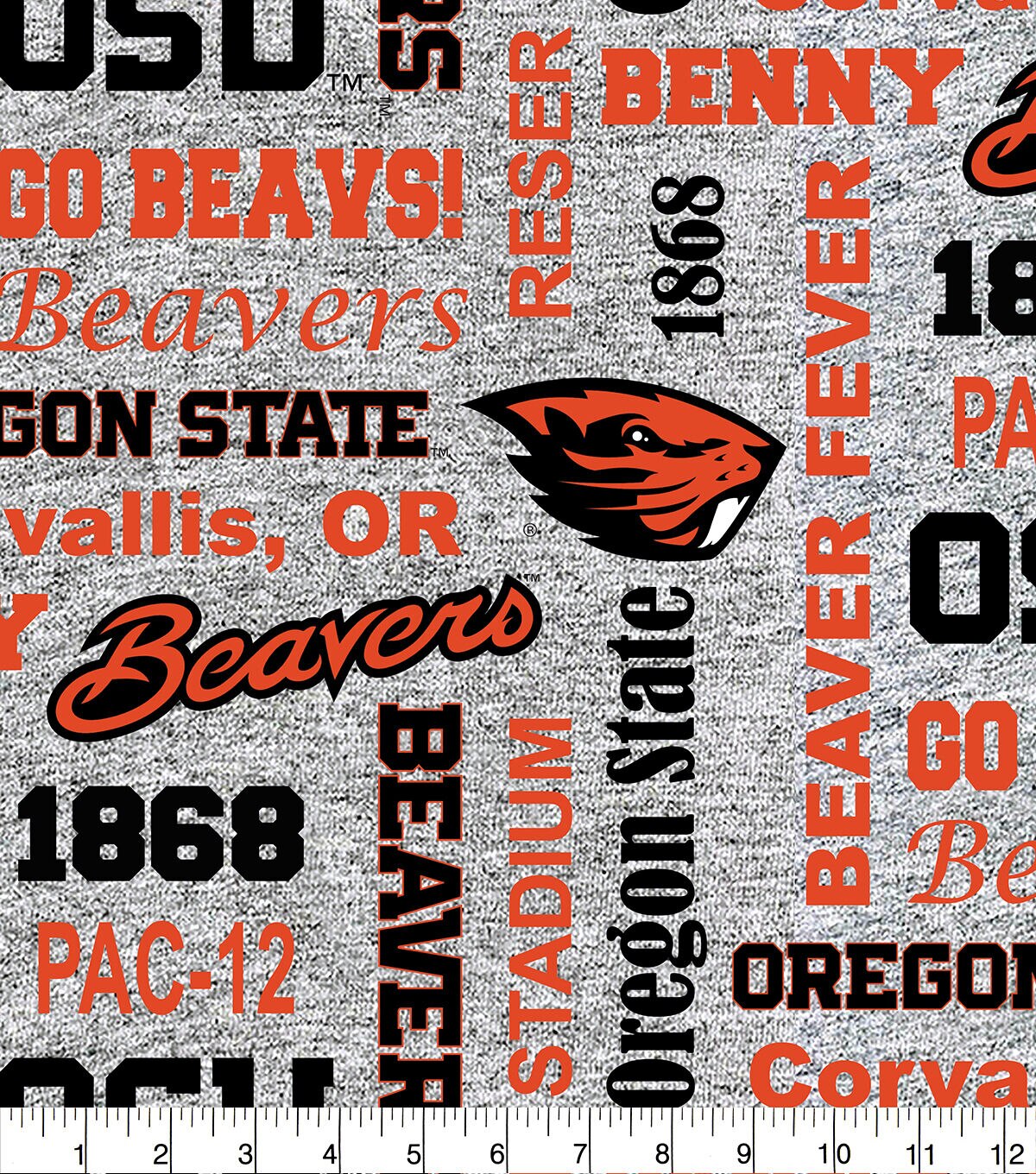 Oregon State Fleece Fabric Heather Verbiage