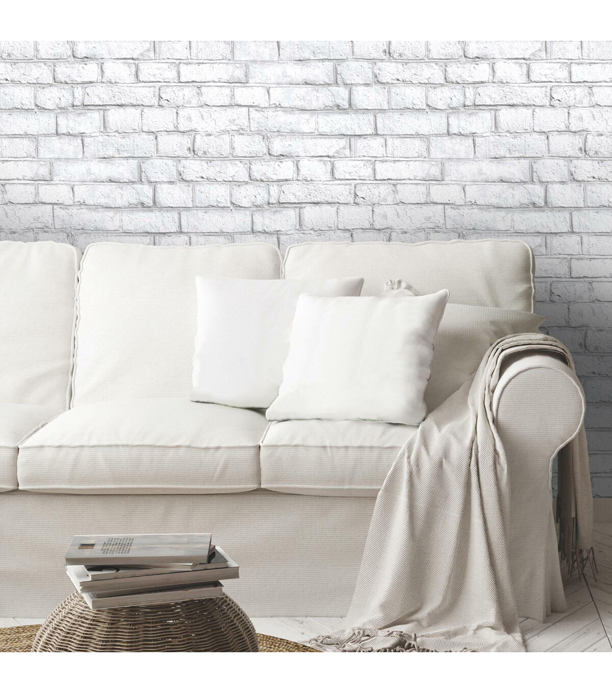 RoomMates White Brick Peelable Wallpaper White