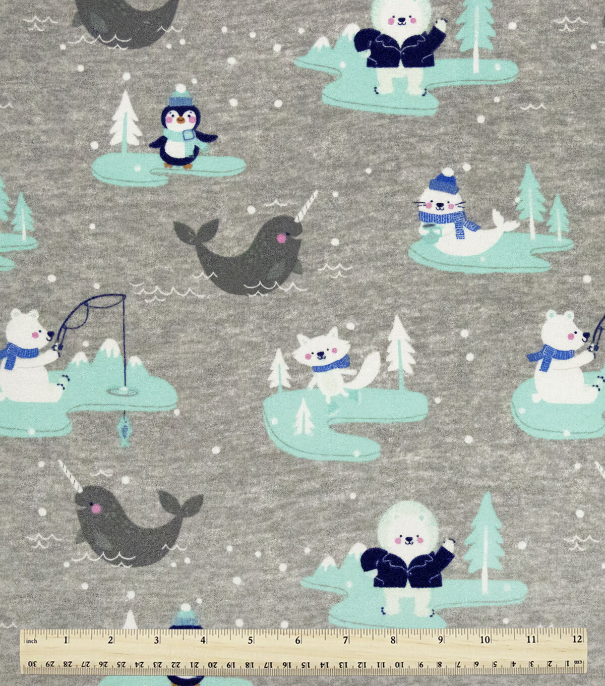 Forest Animals on Gray Super Snuggle Christmas Flannel Fabric by POP!
