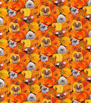 Fall Orange Pumpkin Doggies Cotton Fabric