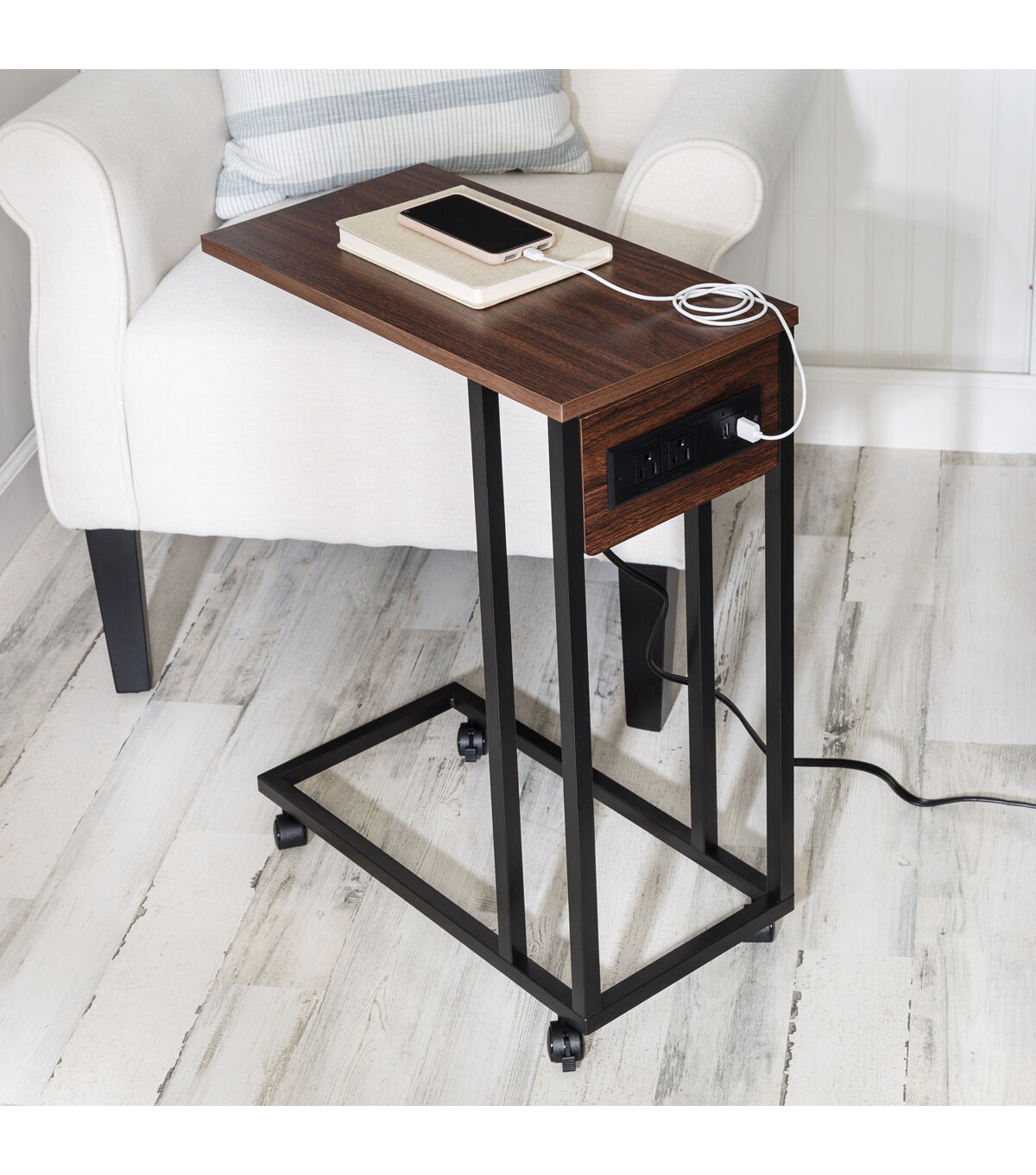 Honey Can Do C Shaped Side Table With Outlets