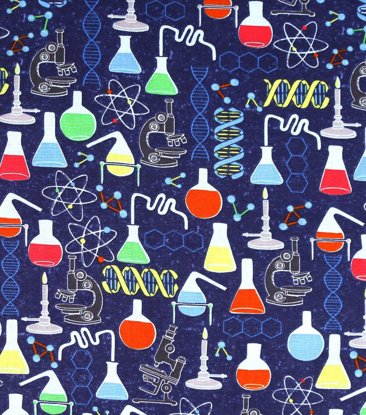 Chemistry on Blue Novelty Cotton Fabric