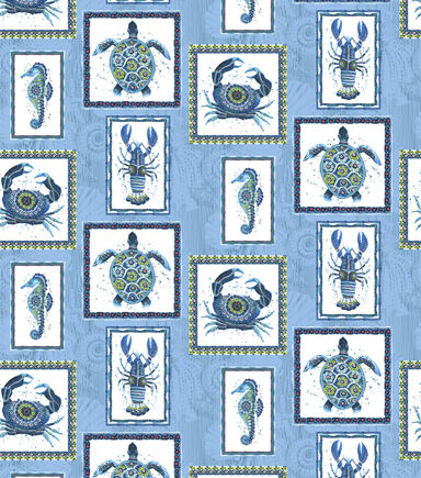 Blue Ocean Sea Patch Novelty Cotton Fabric