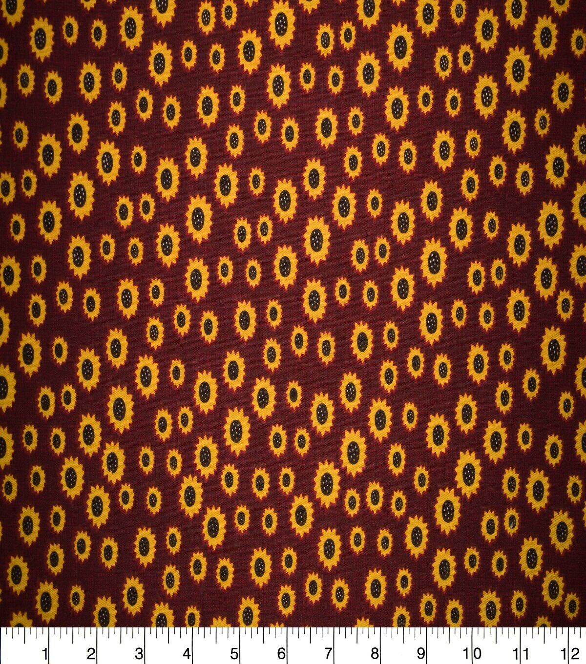 Sunflowers on Burgundy Cotton Fabric